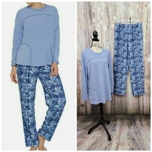 Stan Herman Blue Plaid Microfleece Pajama Set Size Tall Medium